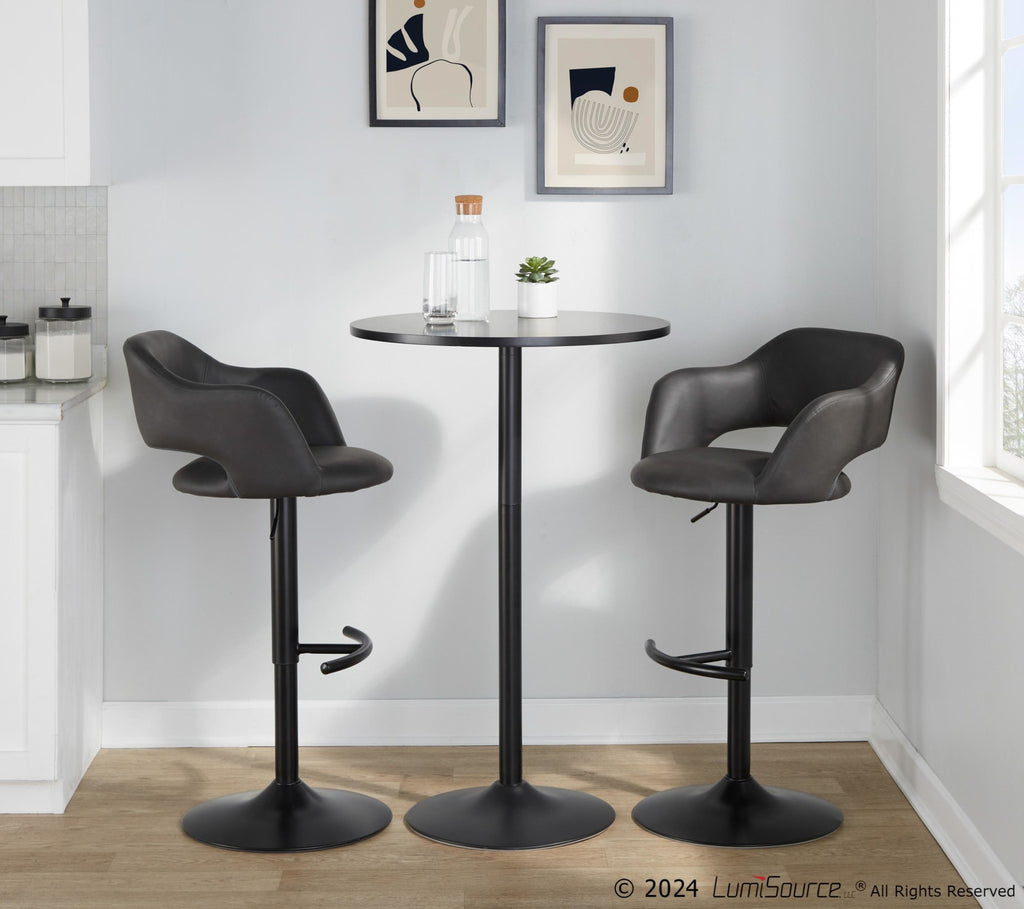 Margarite Adjustable Barstool - Set of 2 - Black Metal, Grey PU