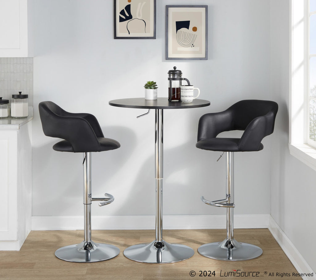 Margarite Adjustable Barstool - Set of 2 - Chrome Metal, Black PU