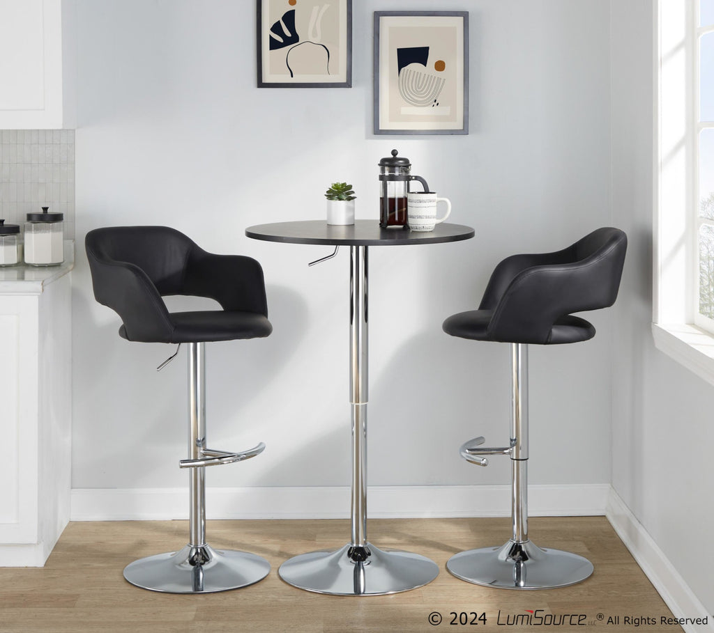 Adjustable Bar Table - Chrome, Black Wood