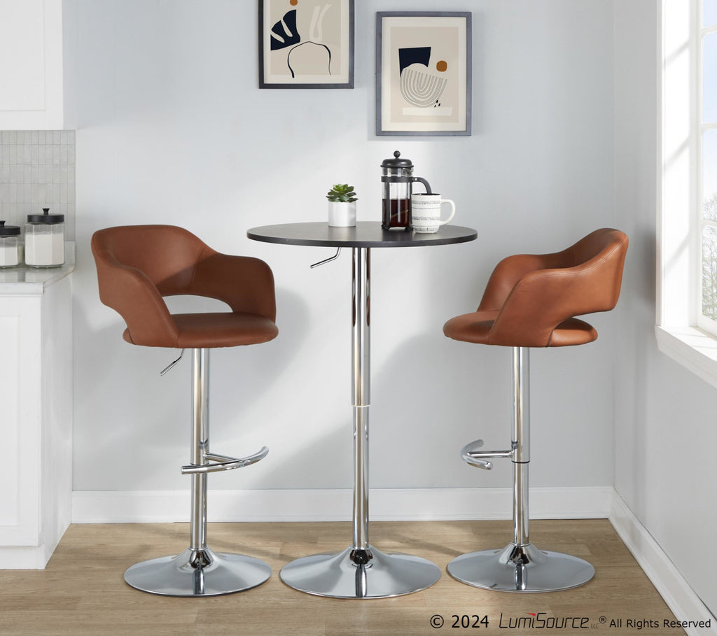 Margarite Adjustable Barstool - Set of 2 - Chrome Metal, Brown PU