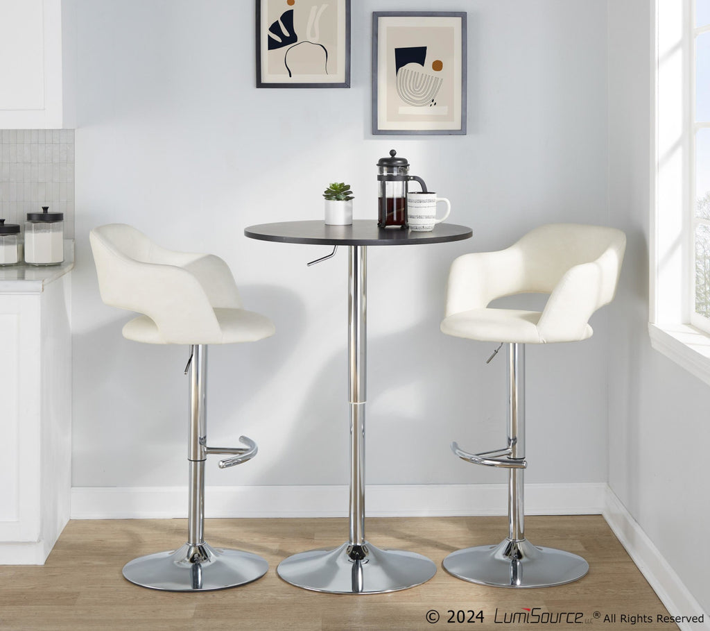 Margarite Adjustable Barstool - Set of 2 - Chrome Metal, Cream PU