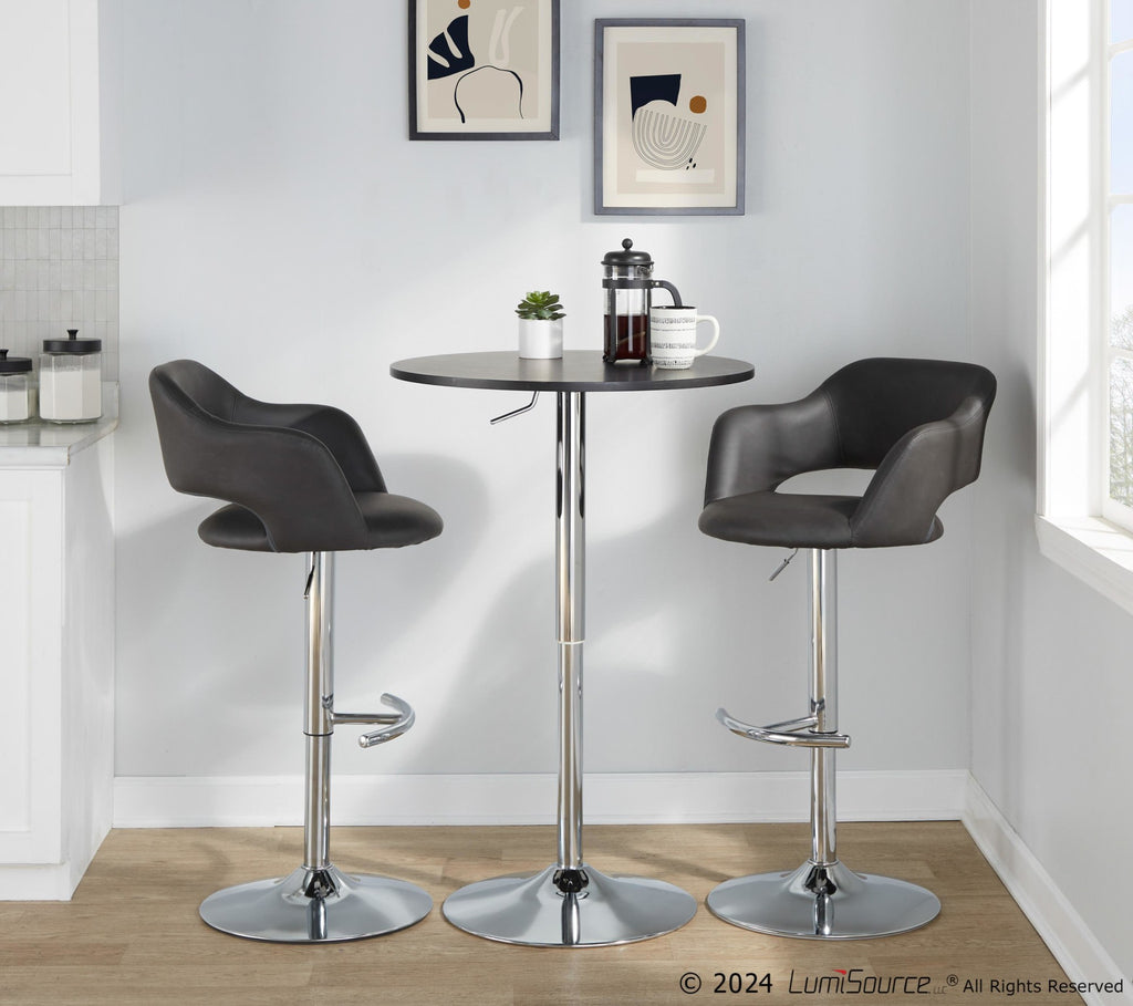 Margarite Adjustable Barstool - Set of 2 - Chrome Metal, Grey PU