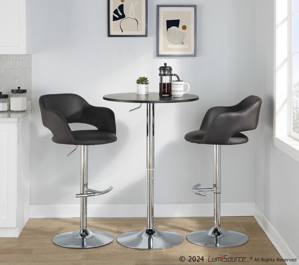 Margarite Adjustable Barstool - Set of 2 - Chrome Metal, Grey PU