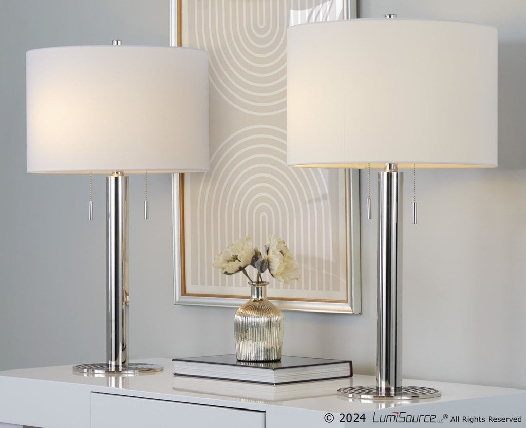 Master 29" Metal Table Lamp - Set of 2 - Polished Nickel, White Linen