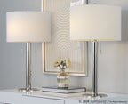 Master 29" Metal Table Lamp - Set of 2 - Polished Nickel, White Linen