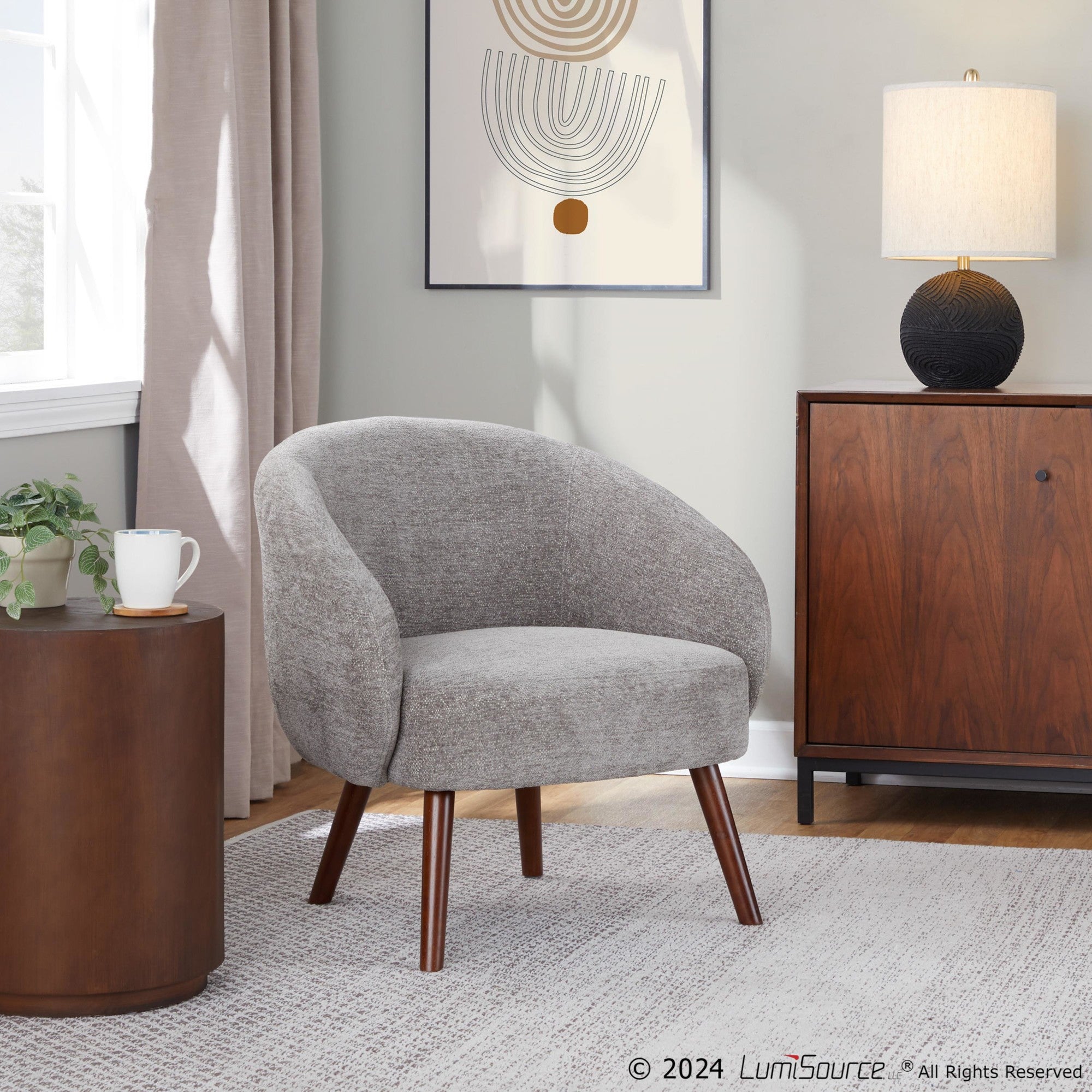 Ashland Lounge Chair - Walnut Wood, Grey Fabric