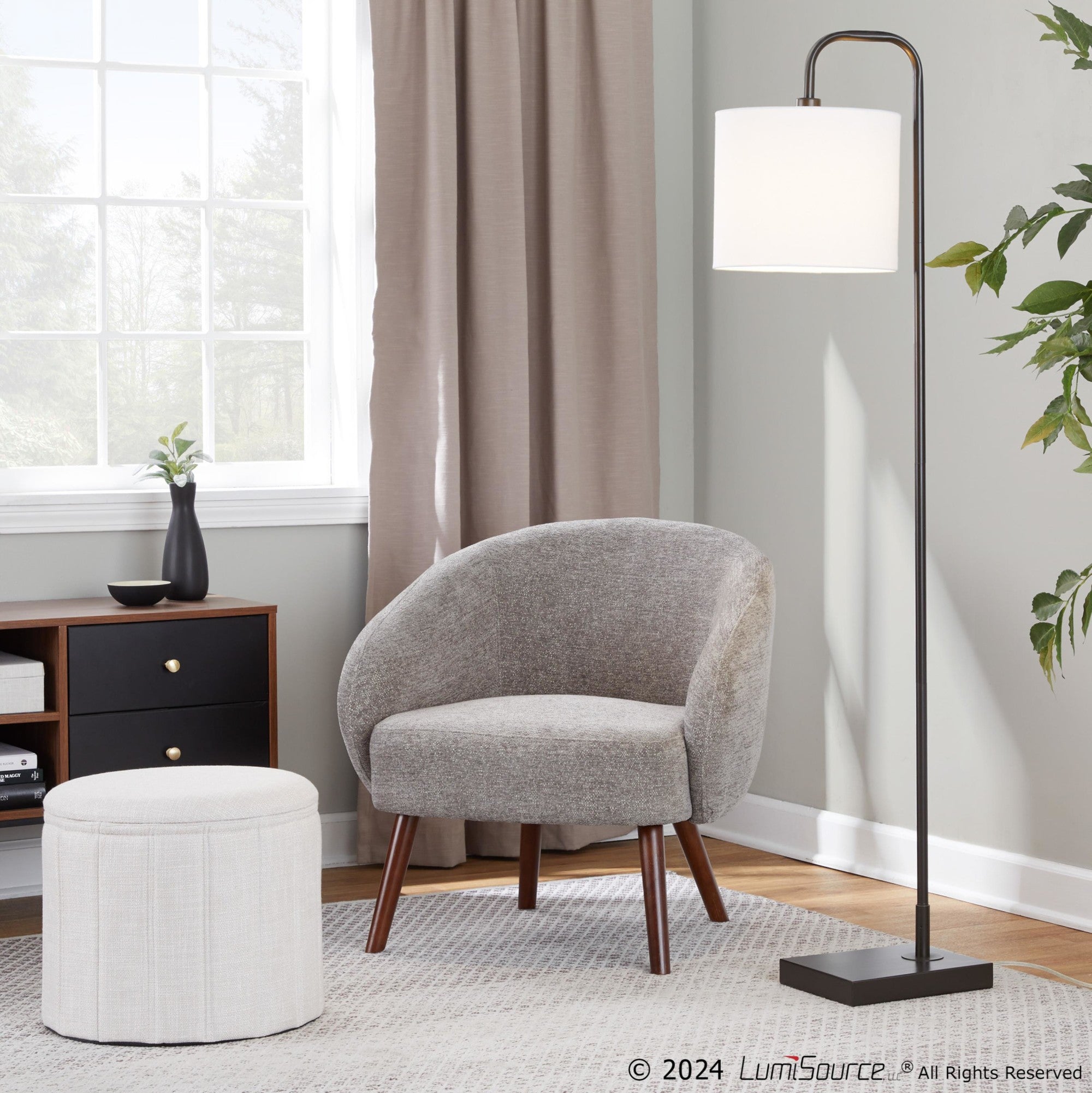 Ashland Lounge Chair - Walnut Wood, Grey Fabric