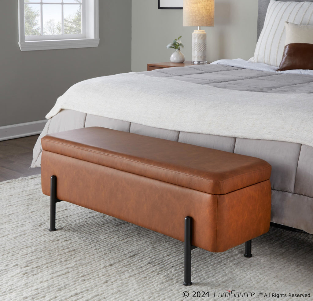 Daniella Storage Bench - Black Steel, Camel PU