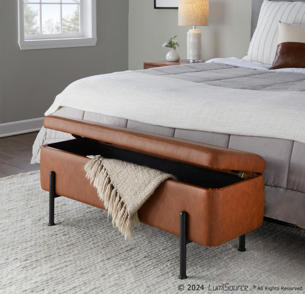Daniella Storage Bench - Black Steel, Camel PU