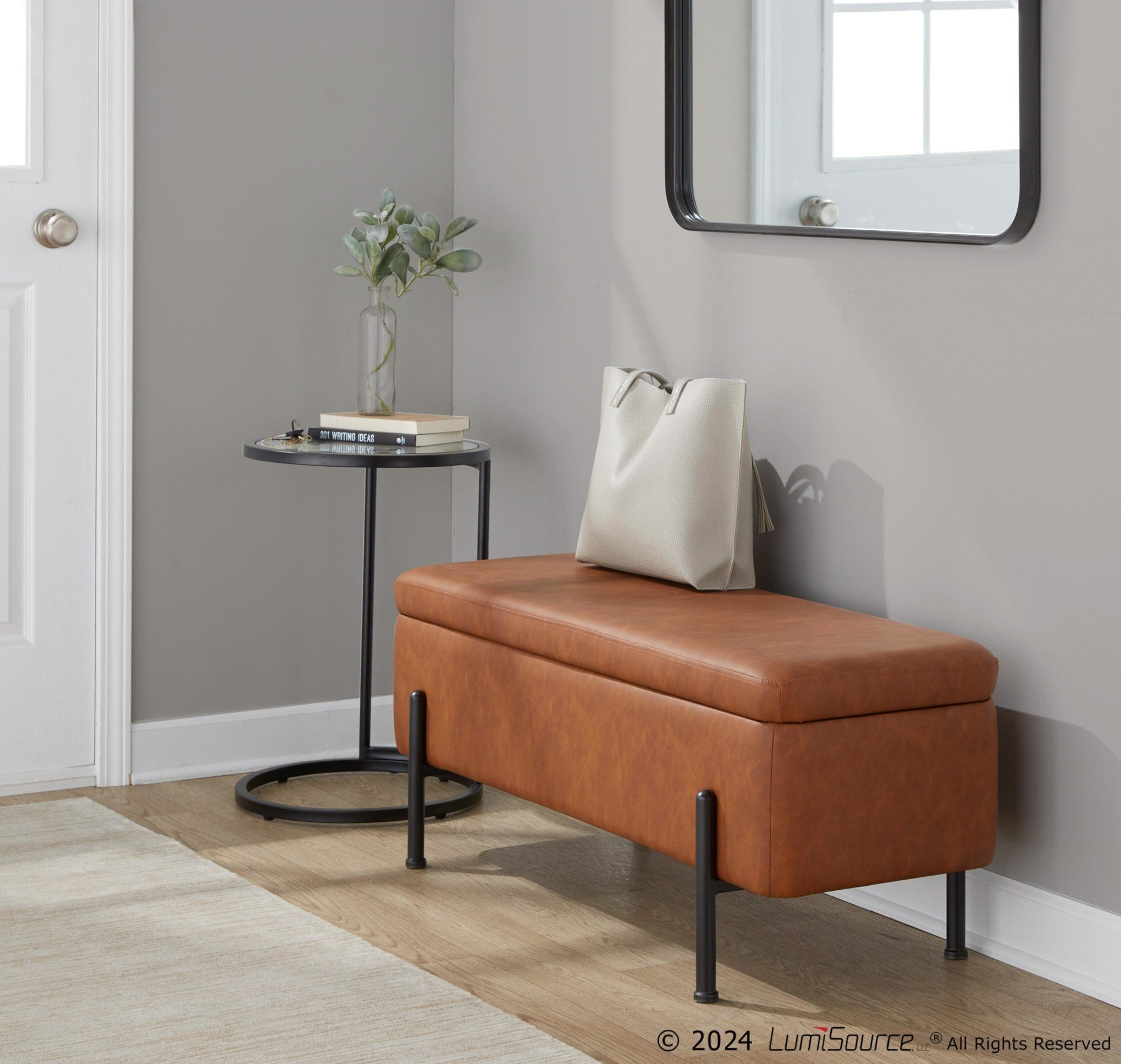 Daniella Storage Bench - Black Steel, Camel PU