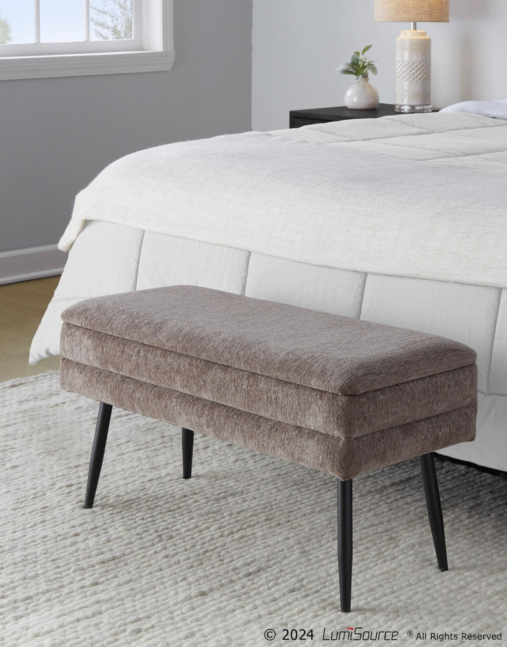 Neapolitan Storage Bench - Black Metal, Brown Fabric