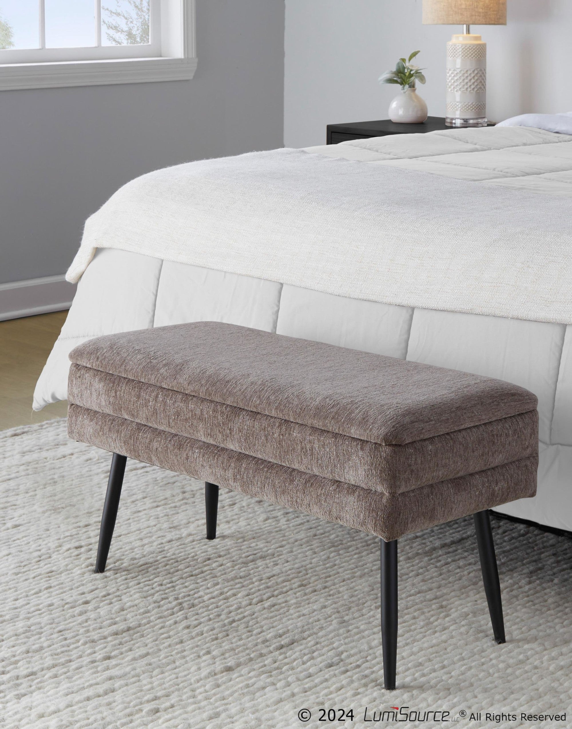 Neapolitan Storage Bench - Black Metal, Brown Fabric