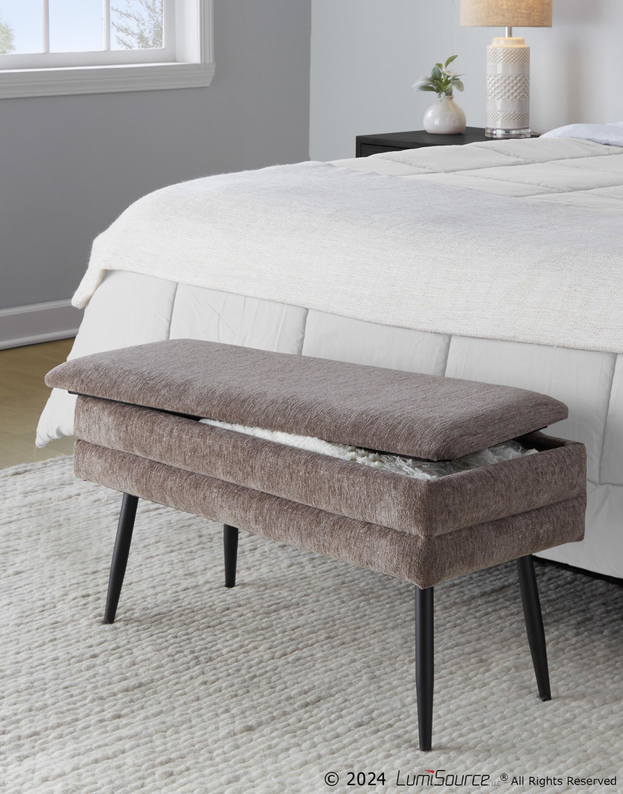 Neapolitan Storage Bench - Black Metal, Brown Fabric
