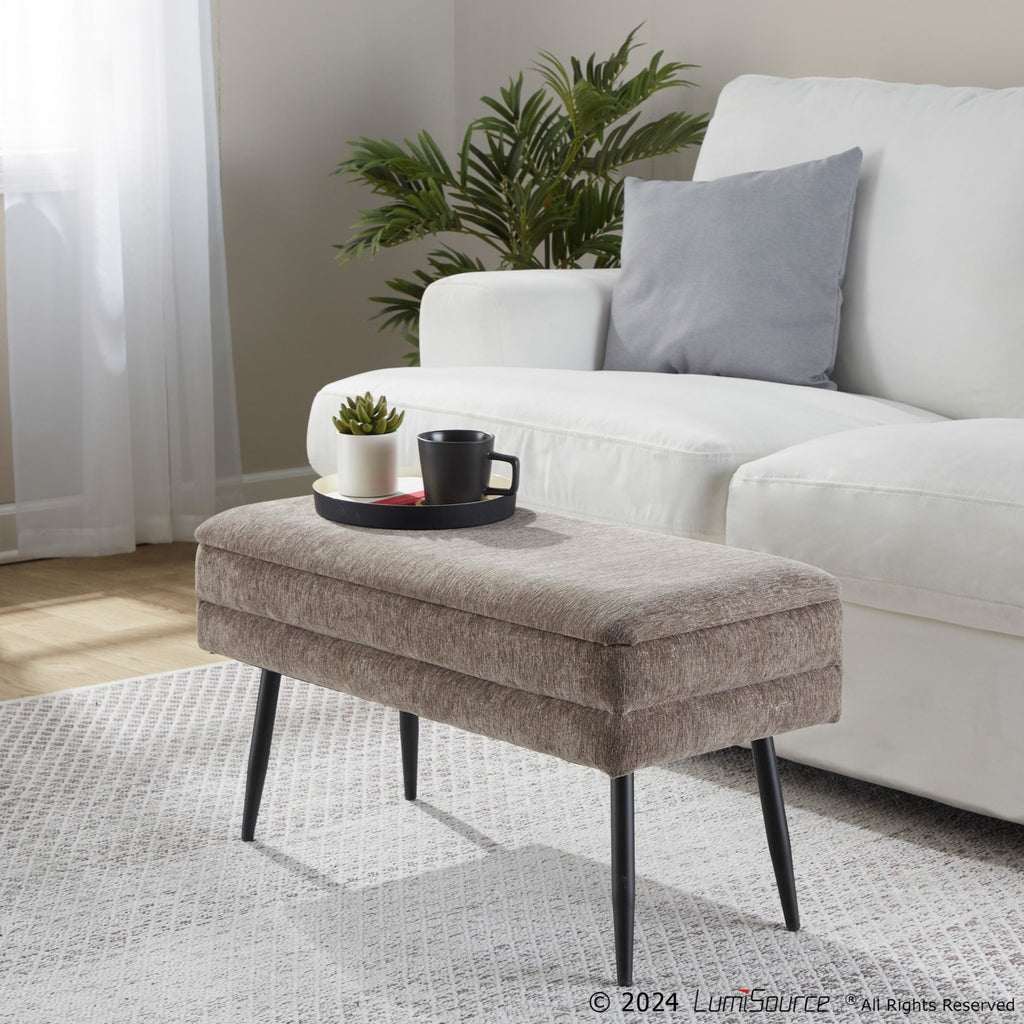 Neapolitan Storage Bench - Black Metal, Brown Fabric