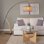 Robyn-salon Floor Lamp - Natural Wood, Black Metal, Natural Rattan
