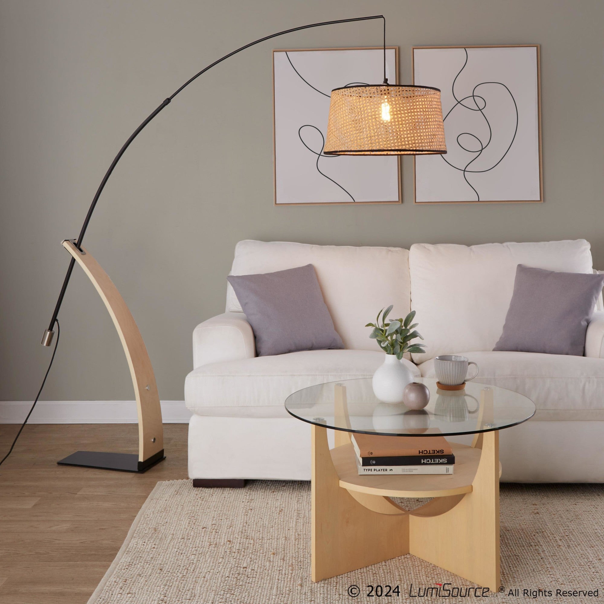 Robyn-salon Floor Lamp - Natural Wood, Black Metal, Natural Rattan