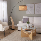 Robyn-salon Floor Lamp - Natural Wood, Black Metal, Natural Rattan