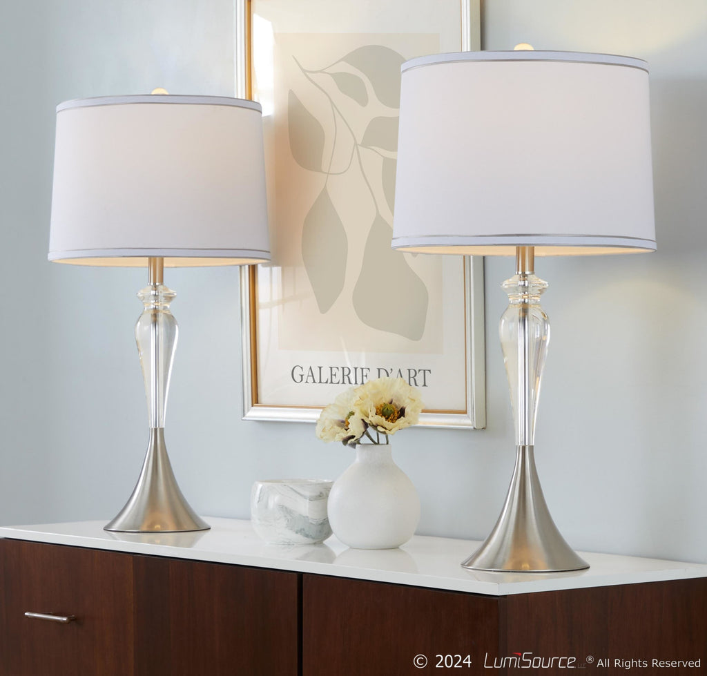 Ashland 28" Crystal Table Lamp - Set of 2 - Clear Crystal, Brushed Nickel, White Linen