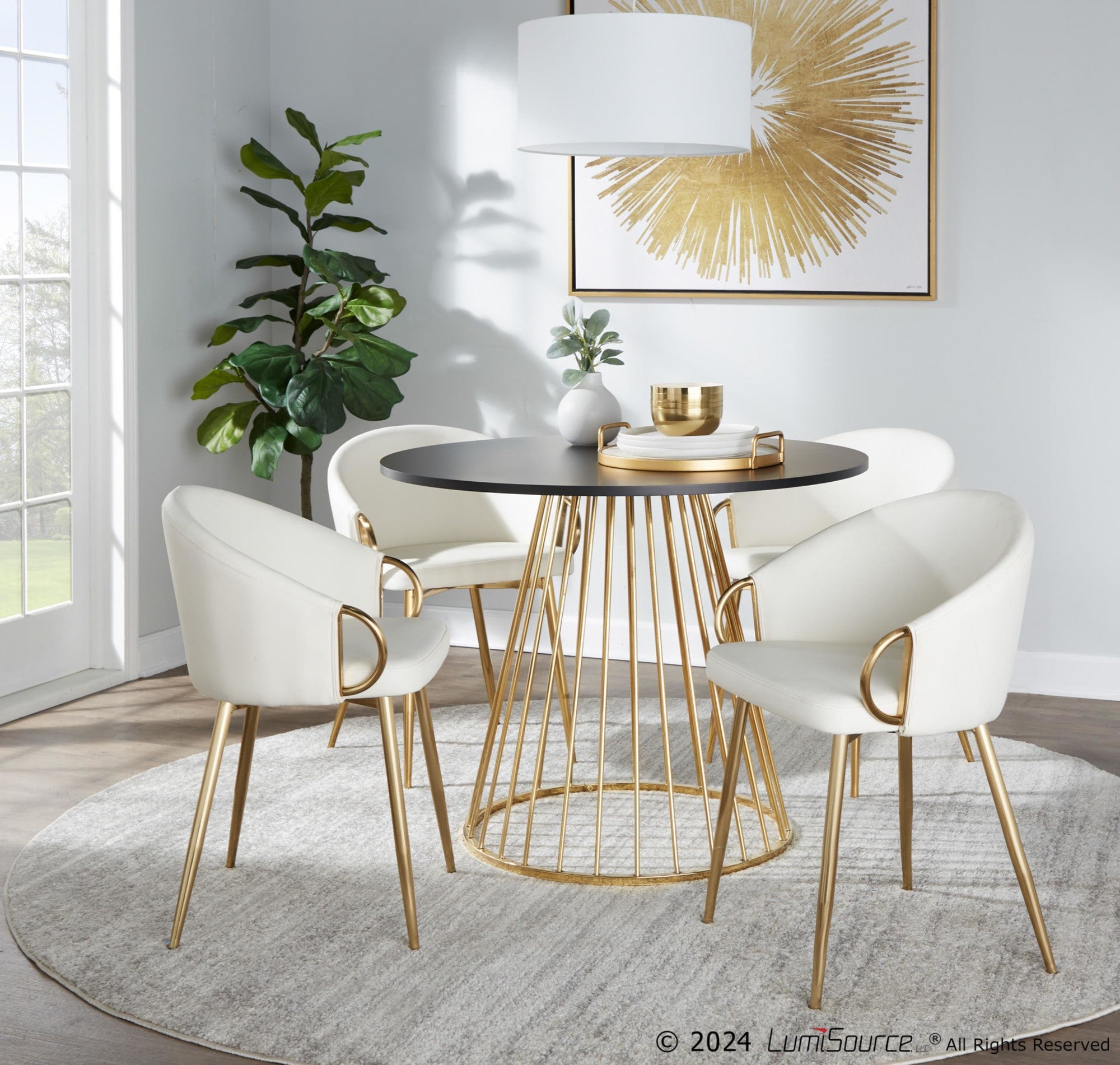 Canary Dining Table - Gold Metal, Black MDF