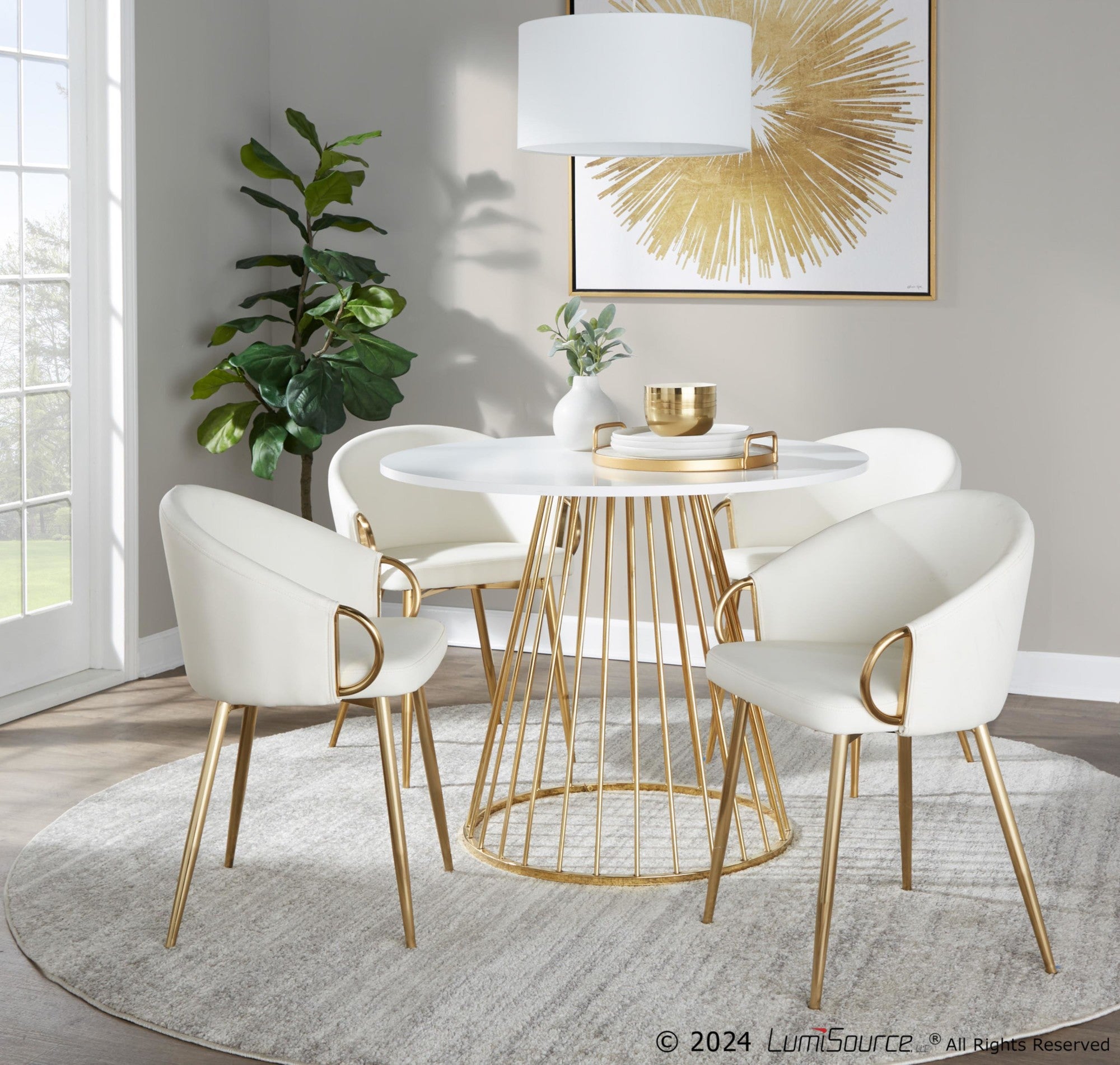 Canary Dining Table - Gold Metal, White MDF