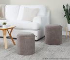 Tray Nesting Ottoman Set - Brown Fabric, Natural Wood