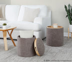 Tray Nesting Ottoman Set - Brown Fabric, Natural Wood
