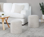 Tray Nesting Ottoman Set - Light Brown Fabric, Natural Wood