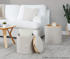 Tray Nesting Ottoman Set - Light Brown Fabric, Natural Wood