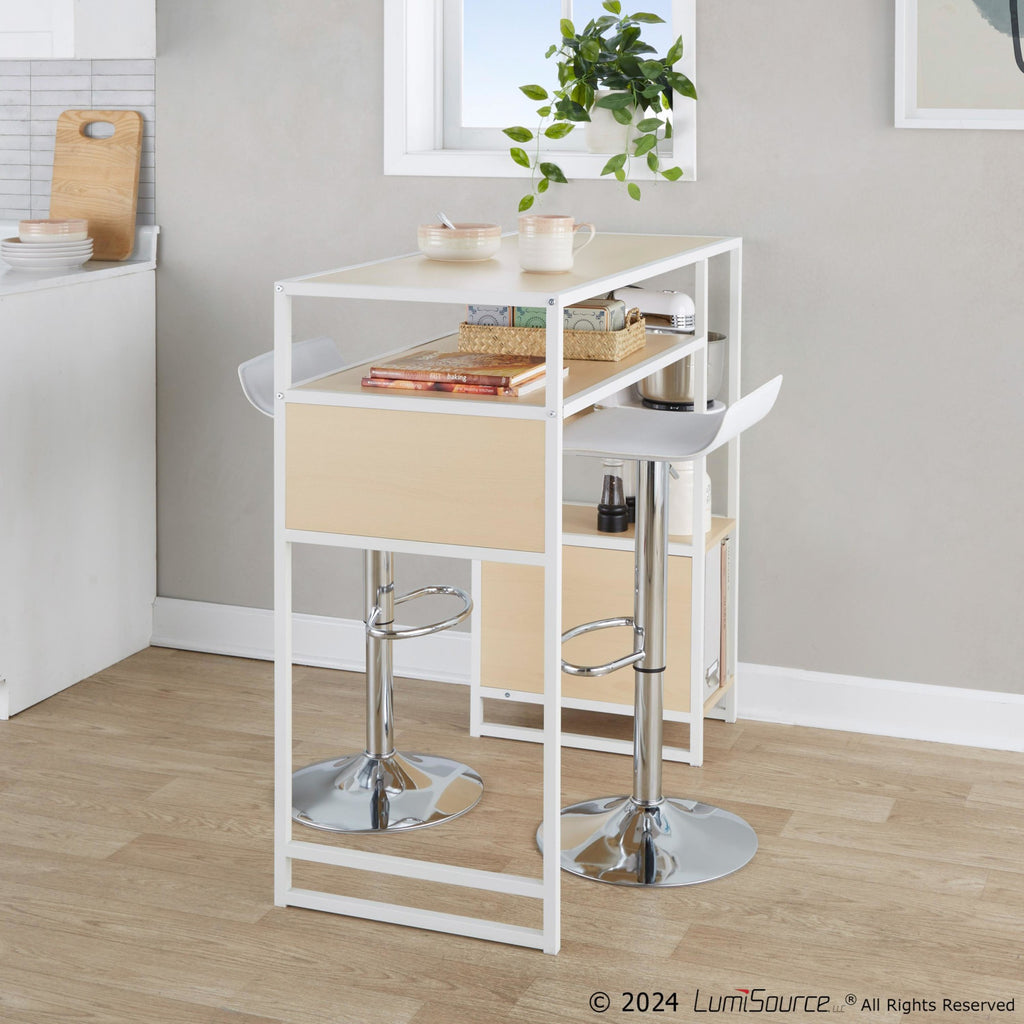 Ale Adjustable Barstool - Set of 2 - Chrome Metal, White Pvc