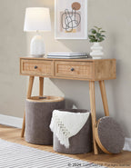 Tray Nesting Ottoman Set - Brown Fabric, Natural Wood