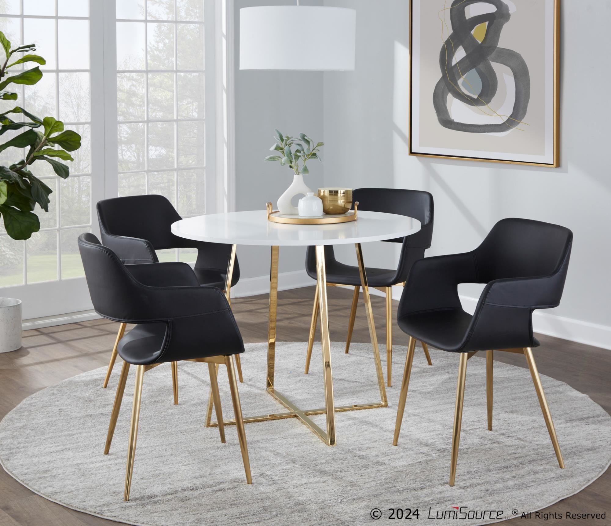 Cosmo Dining Table - Gold Metal, White MDF