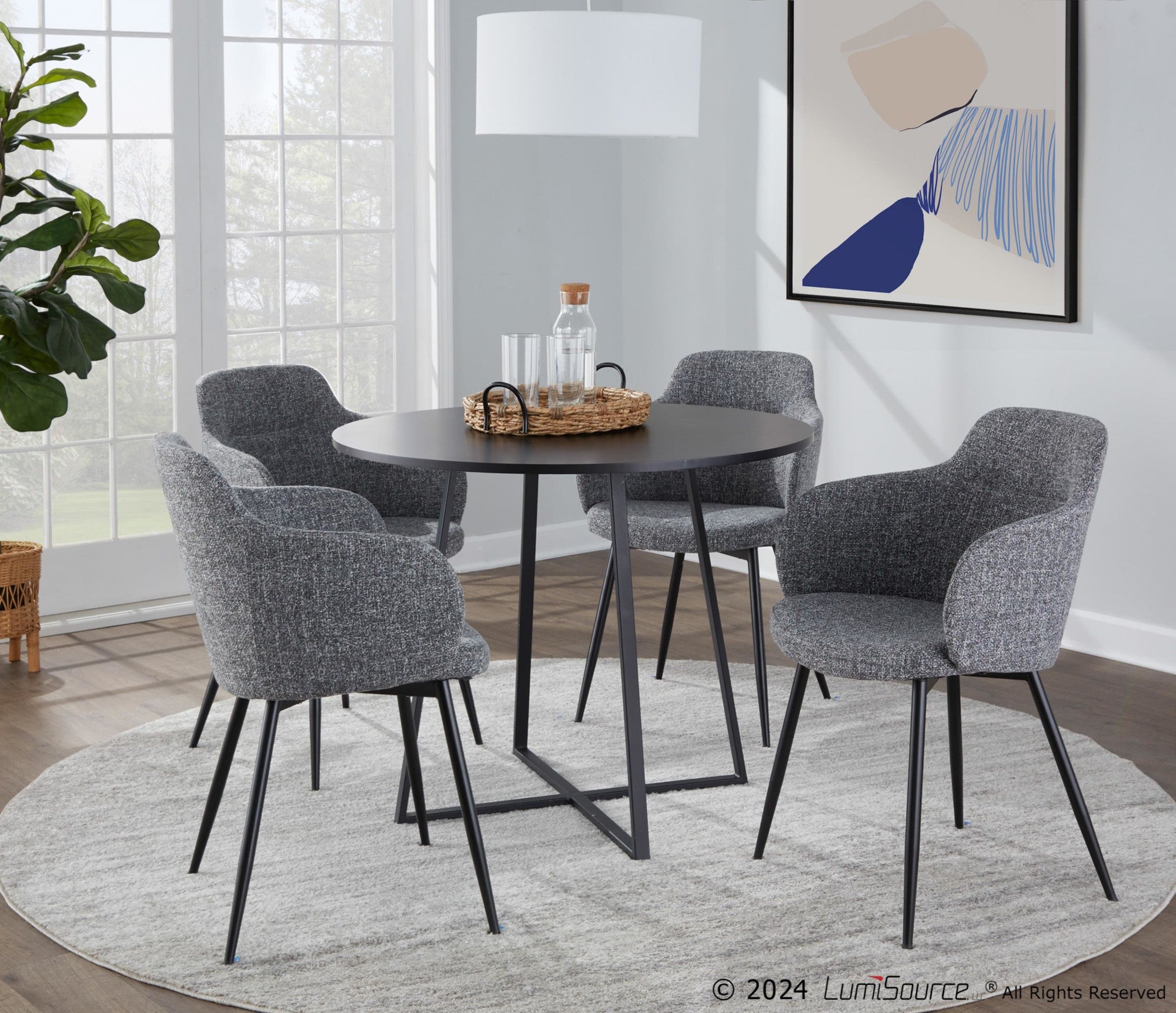 Boyne Chair - Set of 2 - Black Metal, Dark Grey Fabric