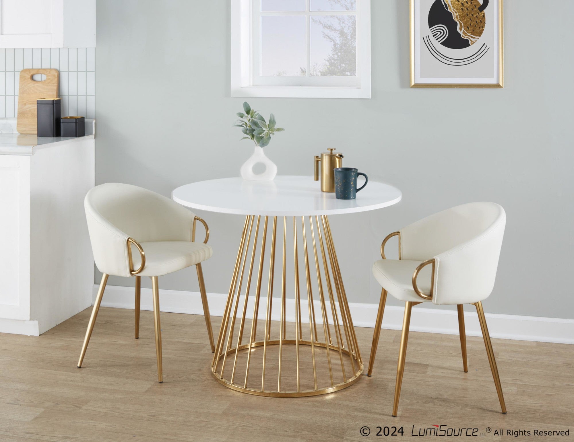 Canary Dining Table - Gold Metal, White MDF