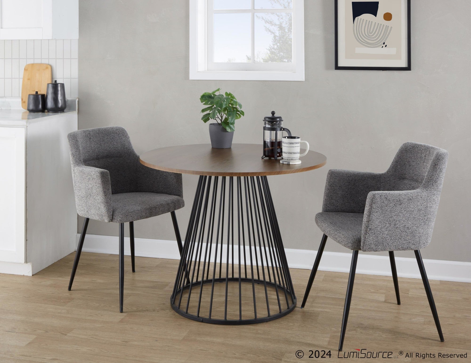 Andrew Chair - Set of 2 - Black Metal, Grey Fabric