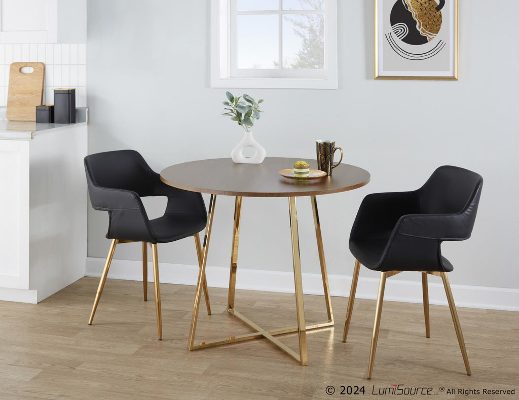 Cosmo Dining Table - Gold Metal, Walnut Wood