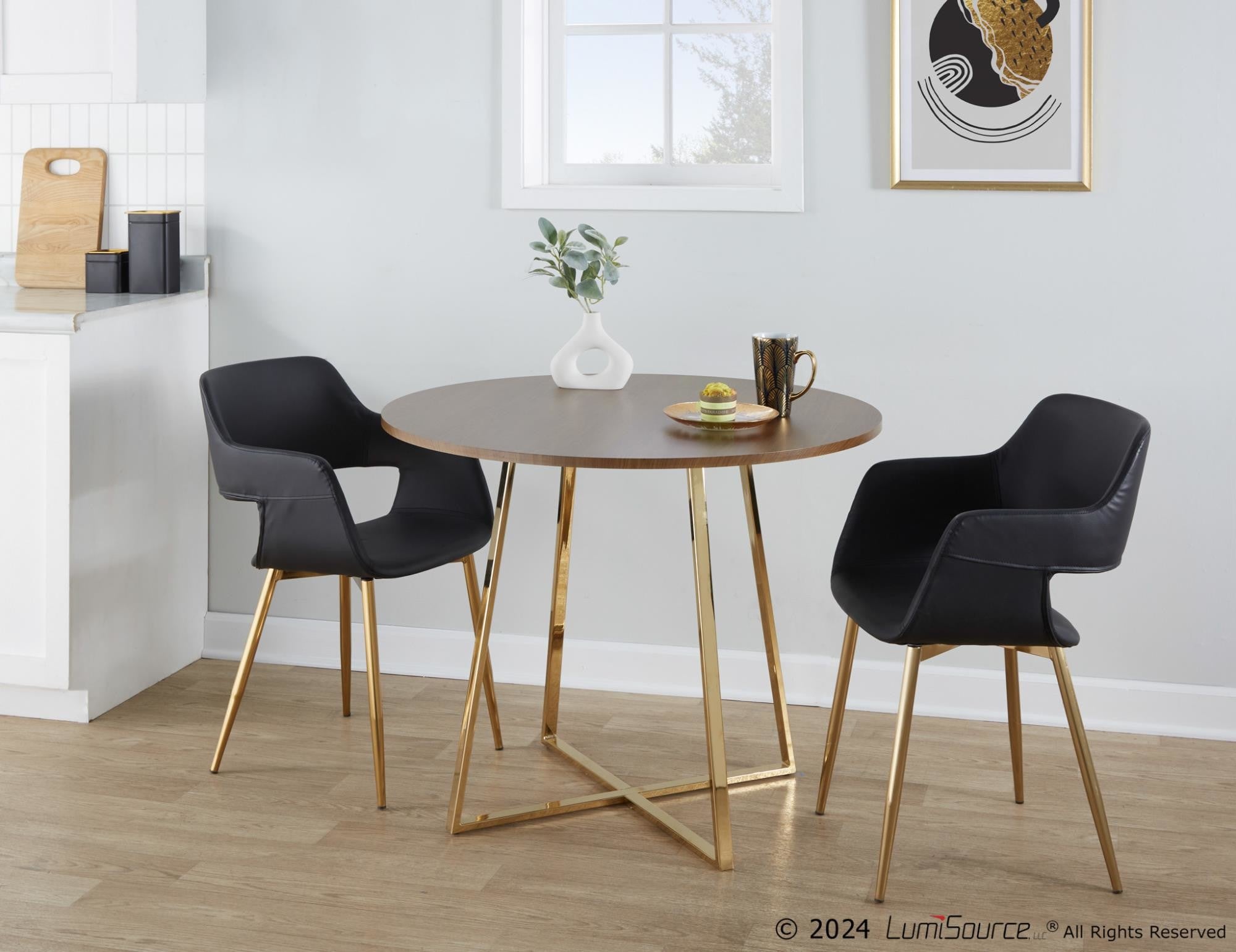 Cosmo Dining Table - Gold Metal, Walnut Wood