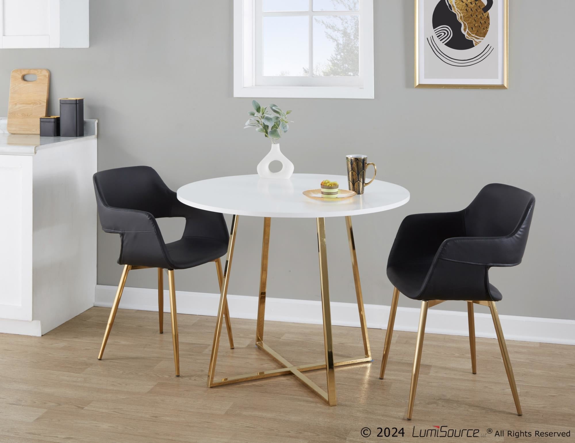 Cosmo Dining Table - Gold Metal, White MDF