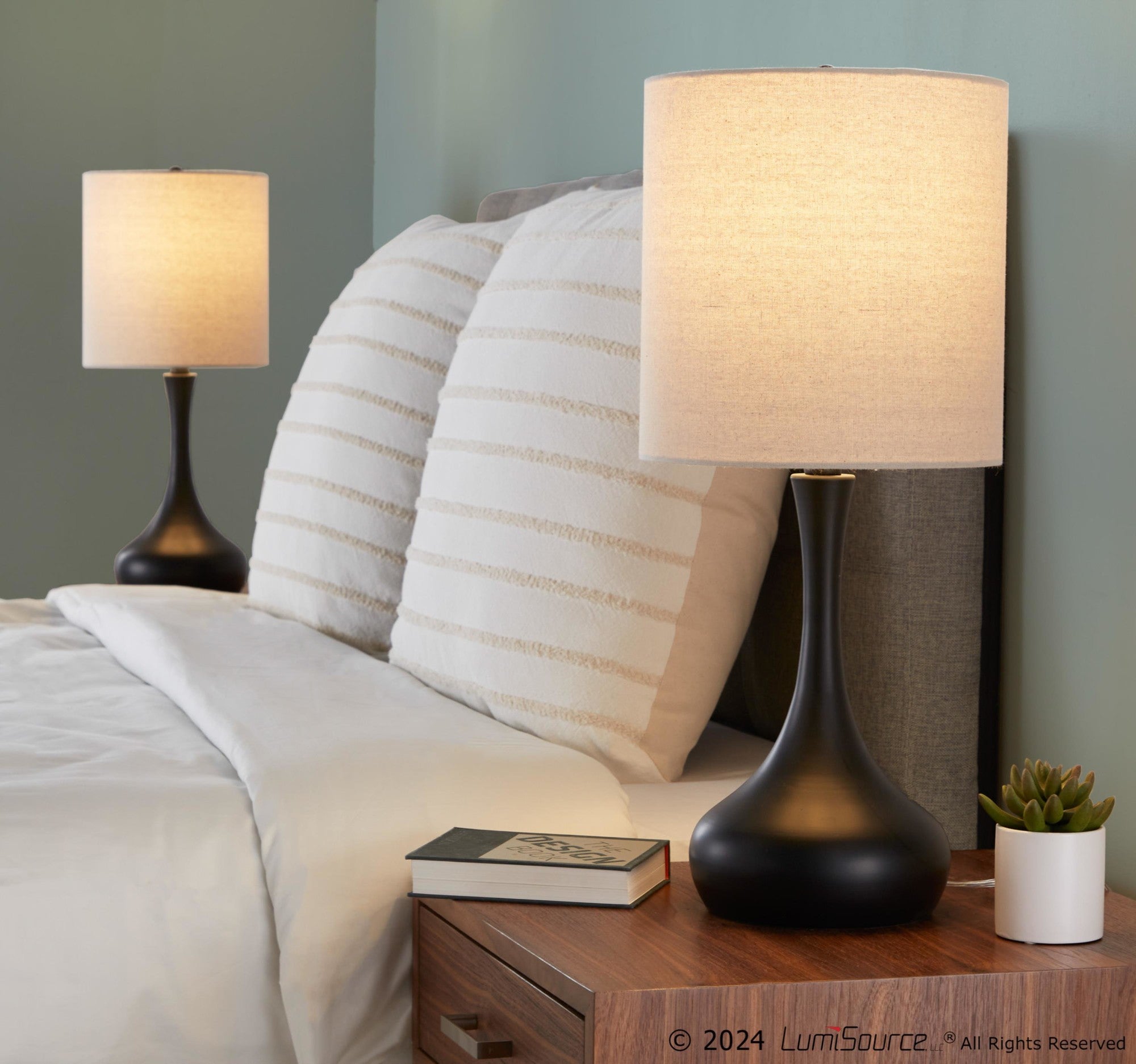 Genie 24" Metal Table Lamp - Set of 2 - Matte Black Metal, Oatmeal Linen