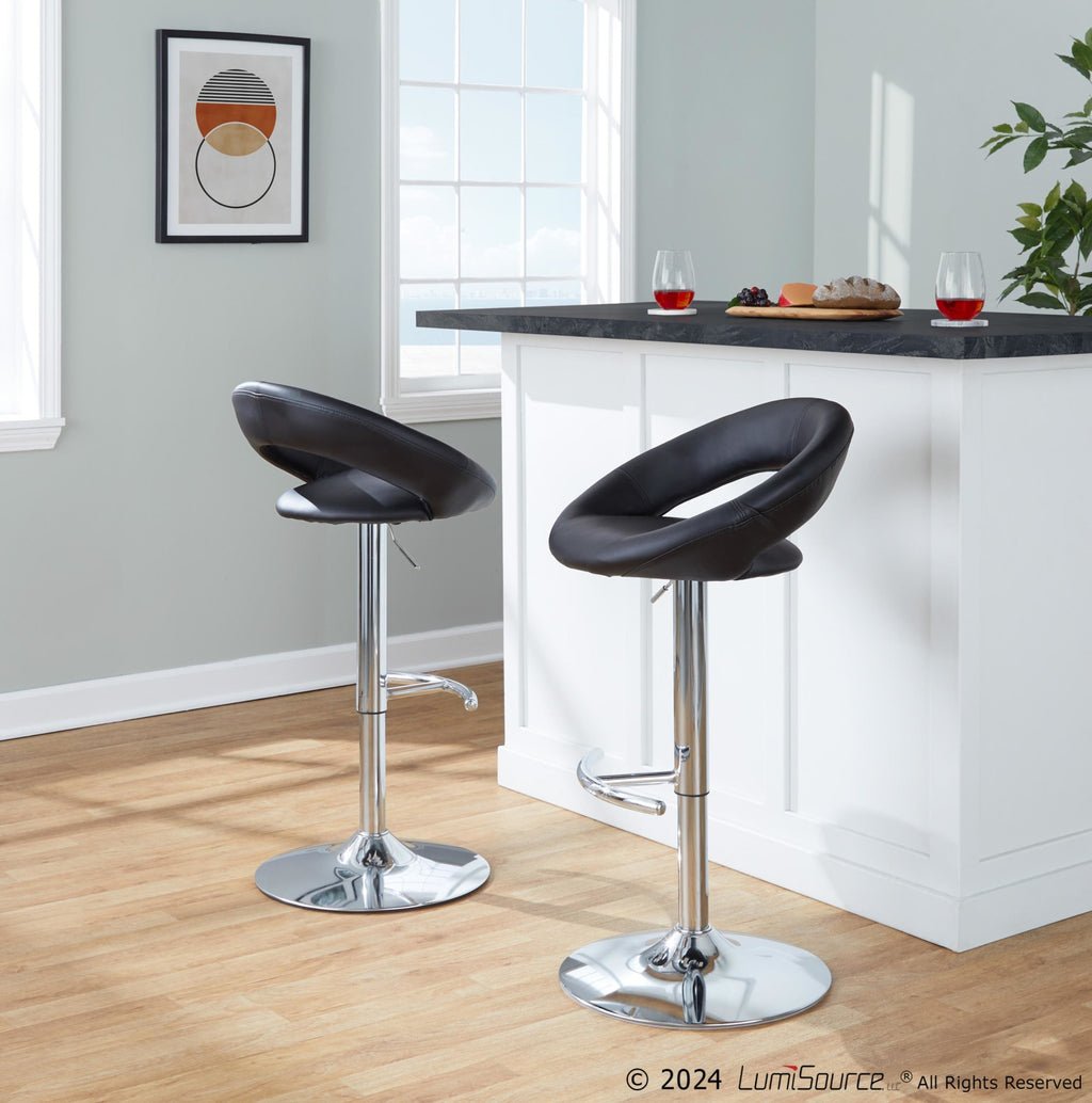 Posh Adjustable Barstool - Set of 2 - Chrome Metal, Black PU
