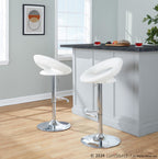 Posh Adjustable Barstool - Set of 2 - Chrome Metal, White PU