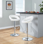 Posh Adjustable Barstool - Set of 2 - Chrome Metal, White PU