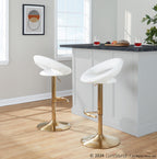 Posh Adjustable Barstool - Set of 2 - Gold Metal, White PU
