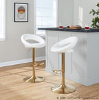 Posh Adjustable Barstool - Set of 2 - Gold Metal, White PU