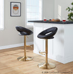 Posh Adjustable Barstool - Set of 2 - Gold Metal, Black PU