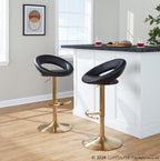 Posh Adjustable Barstool - Set of 2 - Gold Metal, Black PU