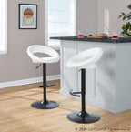 Posh Adjustable Barstool - Set of 2 - Black Metal, White PU