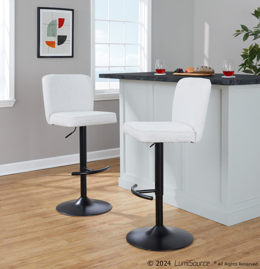 Henry Adjustable Barstool - Set of 2 - Black Metal, White Fabric