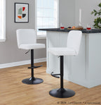 Henry Adjustable Barstool - Set of 2 - Black Metal, White Fabric