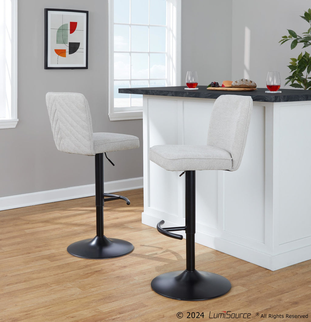 Henry Adjustable Barstool - Set of 2 - Black Metal, Beige Fabric
