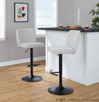 Henry Adjustable Barstool - Set of 2 - Black Metal, Beige Fabric